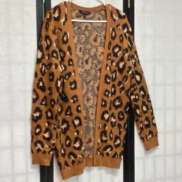 Long Sleeve Knit Open Cardigan Sweater Leopard Witty Fox Young Contemporary - Picture 3 of 12
